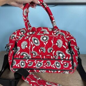 Vera Bradley Laptop Travel Bag Women Medium Red Poppy Floral Quilted Crossbody